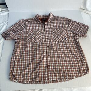 Duluth Alaskan Hardgear 2XL Brown Plaid Vented Shirt Short Sleeve Button Up